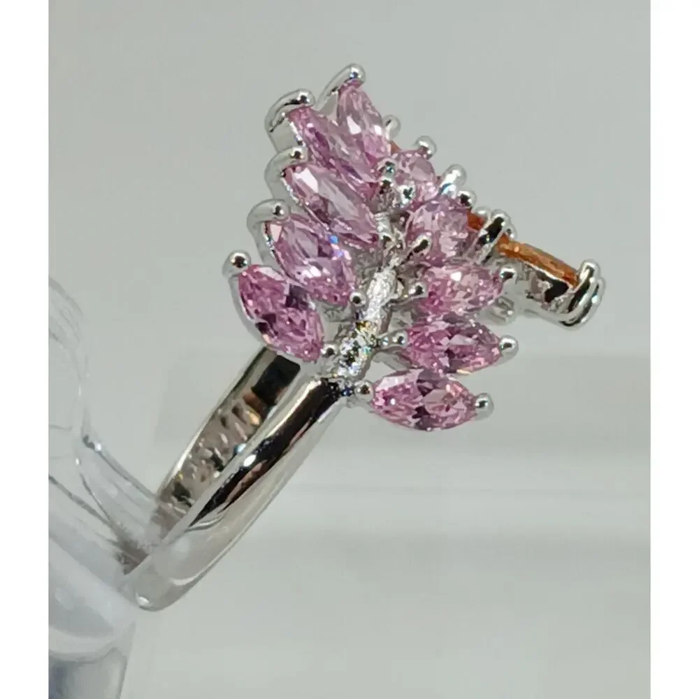 Vintage‎ Ring Size 9.5 Silver Tone White Gold GP Pink Champagne Amber CZ Spray